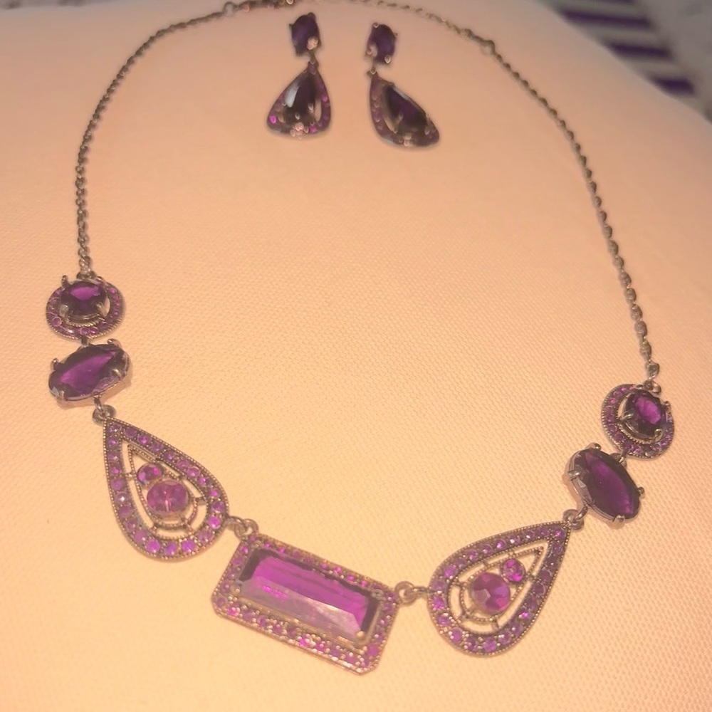 Vintage Purple Necklace and Earring Set